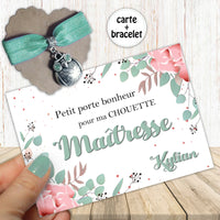 Bijou Porte Bonheur - Bracelet Extensible - Chouette - Carte Remerciement Personnalisable - Cadeau Français - Maîtresse, Directrice, Coach