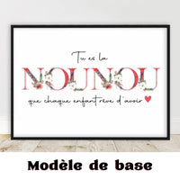 Cadeau Nounou en fin de contrat - Affiche Française - A4 ou A3 - Personnalisation - Idée Cadeau Fin d'année - Cadeau de Remerciement - Merci