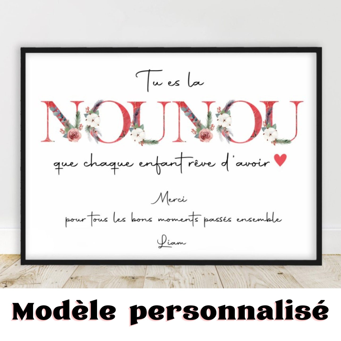 Cadeau Nounou en fin de contrat - Affiche Française - A4 ou A3 - Personnalisation - Idée Cadeau Fin d'année - Cadeau de Remerciement - Merci