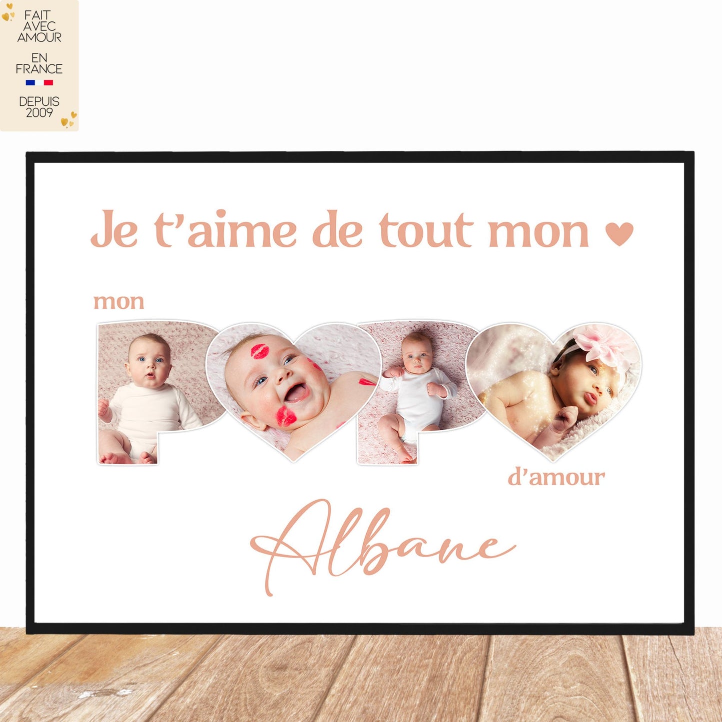 Affiche photo bébé enfant personnalisée - Cadeau pour Papa - Fait Main en France - Format A4 ou A3