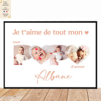 Affiche photo bébé enfant personnalisée - Cadeau pour Papa - Fait Main en France - Format A4 ou A3