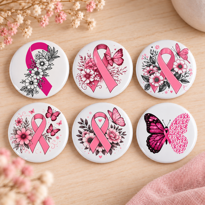 Six magnets Octobre Rose 50 mm, troisième sélection de visuels