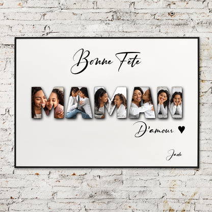 Mother's Day gifts, personalized poster with word in photo, A4 or A3 format, optional frame, personalized mom gift, happy birthday