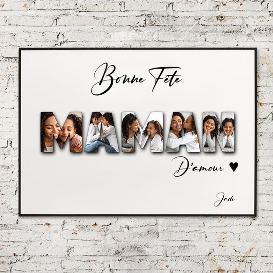 Mother's Day gifts, personalized poster with word in photo, A4 or A3 format, optional frame, personalized mom gift, happy birthday