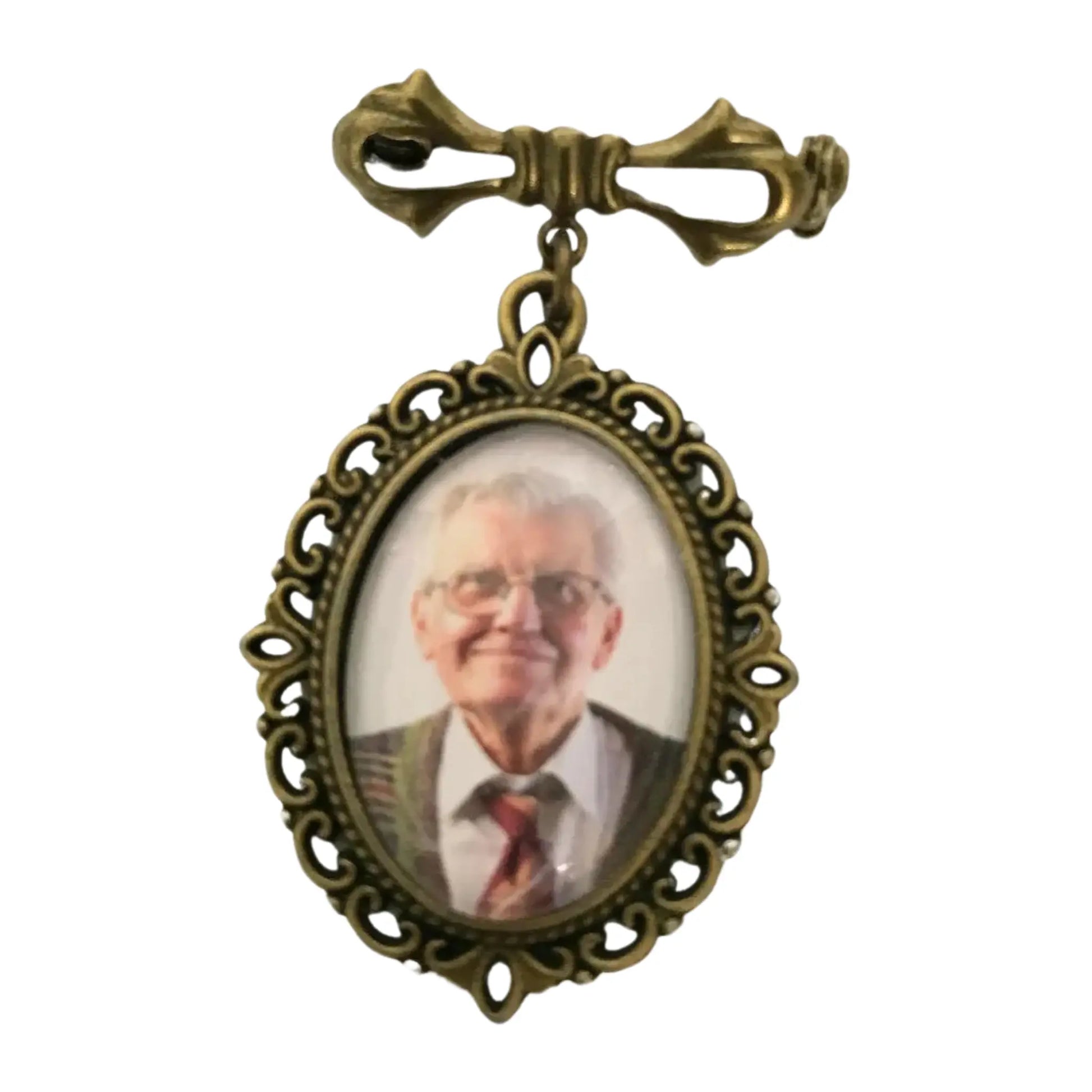 Broche photo pour costume ou bouquet de mariée.