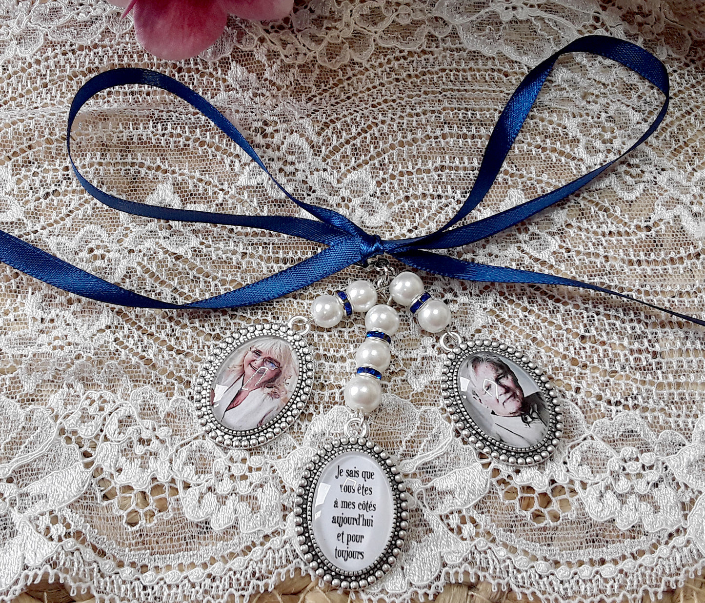 Médaillon bouquet de mariée personnalisé – Médaillon photo souvenir mariage – Bijou hommage pour bouquet de mariage