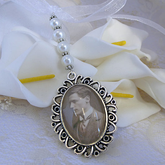 Médaillon pour bouquet mariée, personnalisable avec photo et texte, bijou hommage, bijou émotion, hommage à un proche, souvenir de mariage