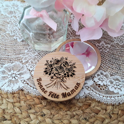Miroir en bambou personnalisable - Gravure laser artisanale - Cadeau utile