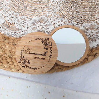 Miroir bambou personnalisé - Gravure au laser - Motif et message au choix