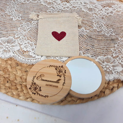 Miroir bambou personnalisé - Gravure au laser - Motif et message au choix