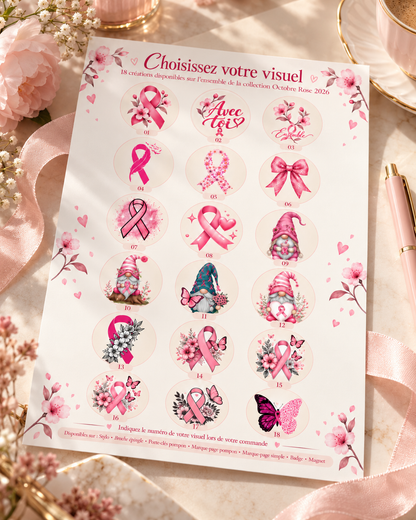 Planche de 18 visuels Octobre Rose disponibles au choix
