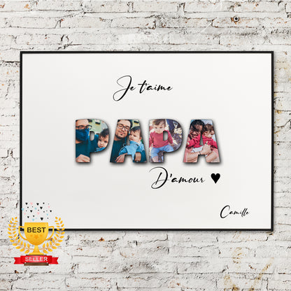 Gift idea for dad, Personalized happy dad's day photo poster, A4 and A3 format, sold with or without frame, happy father's day
