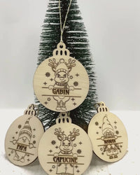 Boule de Noël Personnalisée - Bois Gravé au Laser - Fabriquée en France - Prénom et Motif