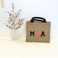 Sac cabas en jute 100% naturelle - Personnalisé en France - 11 couleurs d'initiales et 60 motifs - Idéal pour un cadeau original et durable