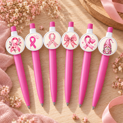 Six stylos Octobre Rose avec six autres visuels au choix
