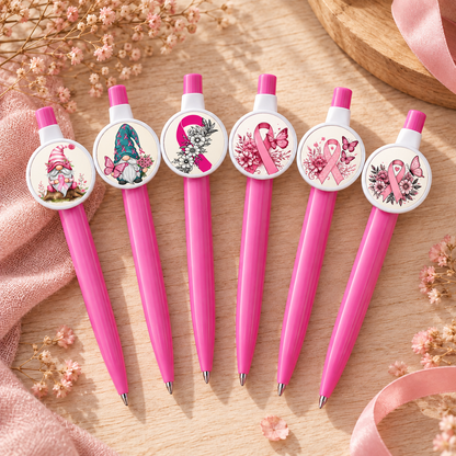 Six stylos Octobre Rose avec six visuels supplémentaires au choix