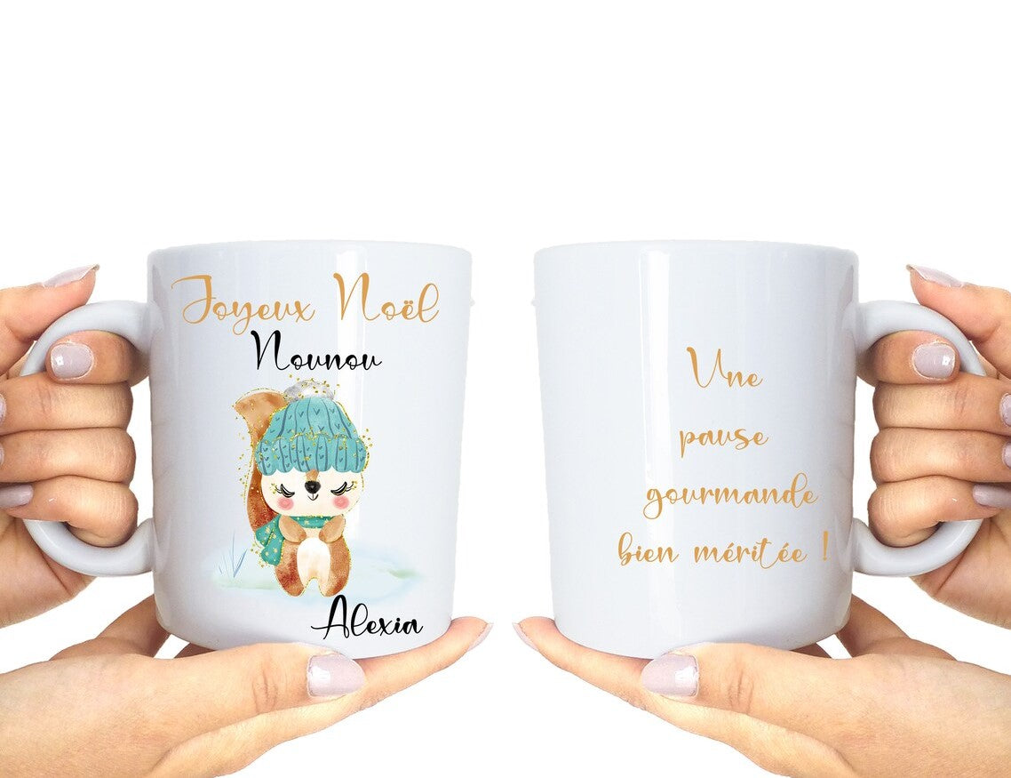 Mug Personnalisé avec Prénom - Cadeau de Noël Unique - Parfait pour Nounou ou Autre Destinataire