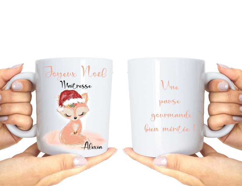 Mug Personnalisé avec Prénom - Cadeau de Noël Unique - Parfait pour Maîtresse, Atsem, Aesh - Cadeau Personnalisé Français