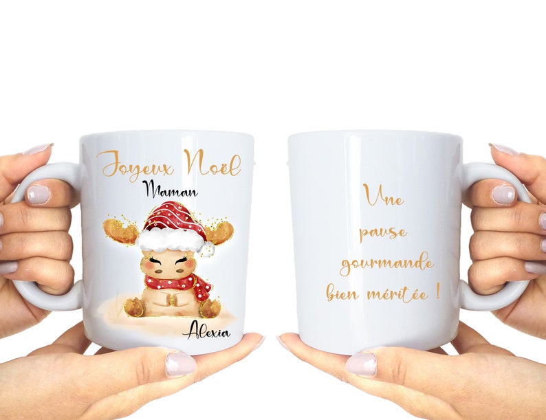 Mug Personnalisé avec Prénom - Cadeau de Noël Unique - Parfait pour Maîtresse, Atsem, Aesh - Cadeau Personnalisé Français