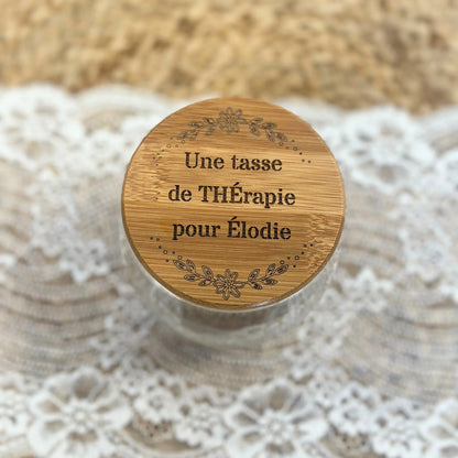 Verre double paroi personnalisé - Couvercle en bambou gravé - Artisanat français