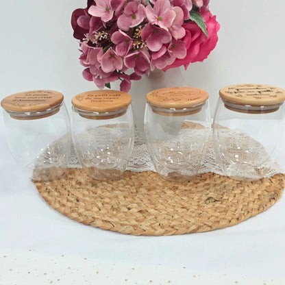 Verre double paroi personnalisé - Couvercle en bambou gravé - Artisanat français