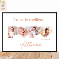 Affiche photo bébé enfant personnalisée - Cadeau pour Papa - Fait Main en France - Format A4 ou A3